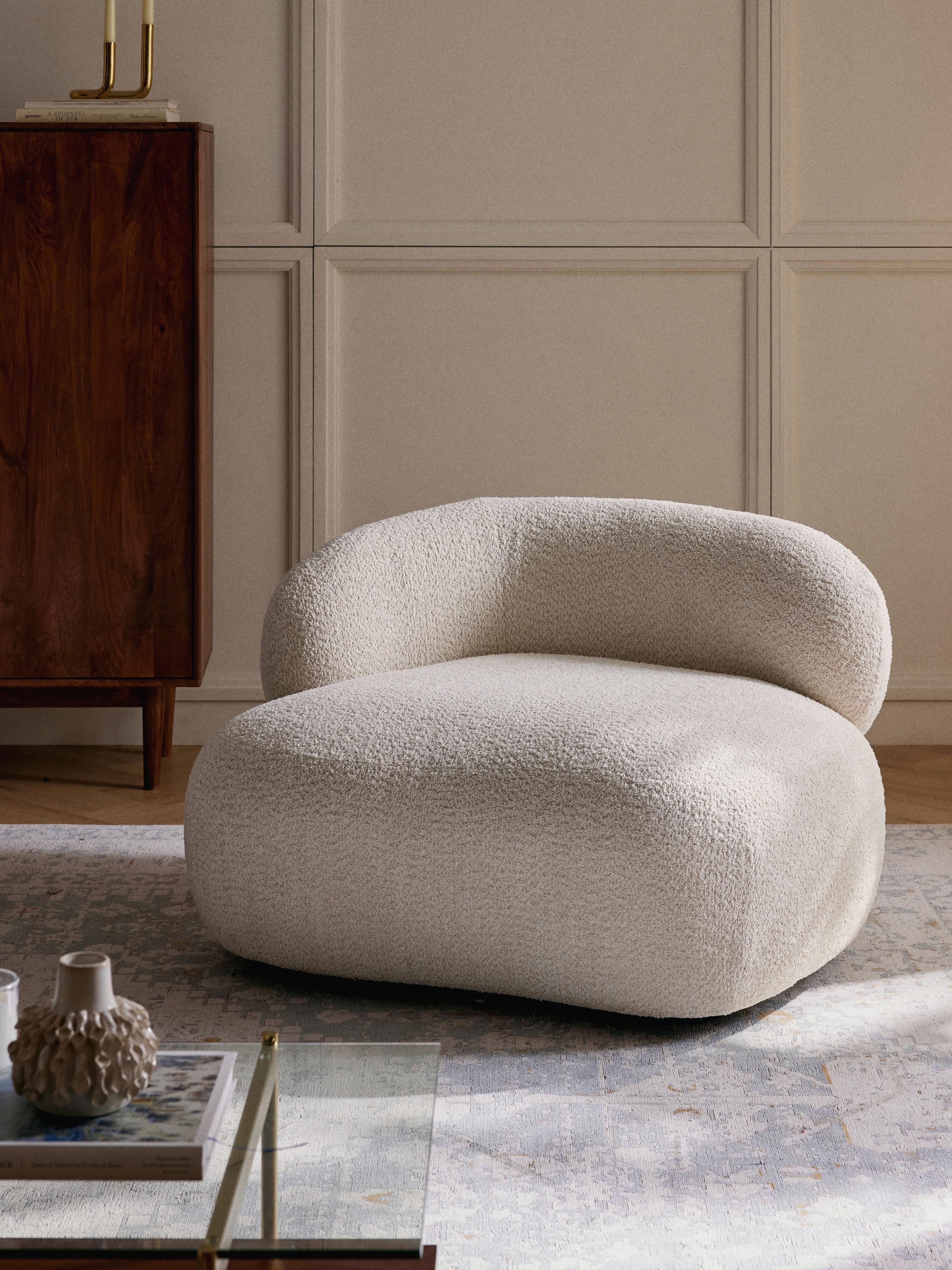 Loungefauteuil Alba uit teddy-bouclé