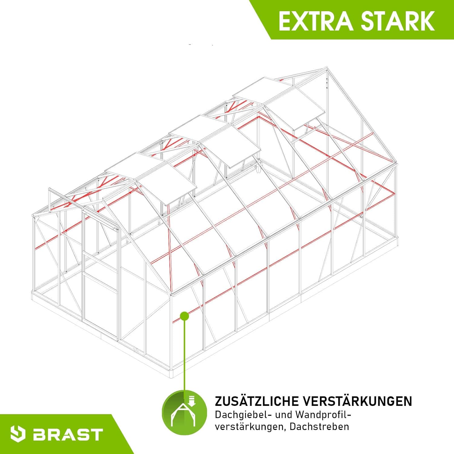 BRAST Gewächshaus Aluminium mit Fundament | 42 Modelle | 130x190x195cm - 490x250x235cm | TÜV geprüft | 6mm Hohlkammerplatten | rostfrei wetterfest temperaturbeständig | 430x250x205cm Grün