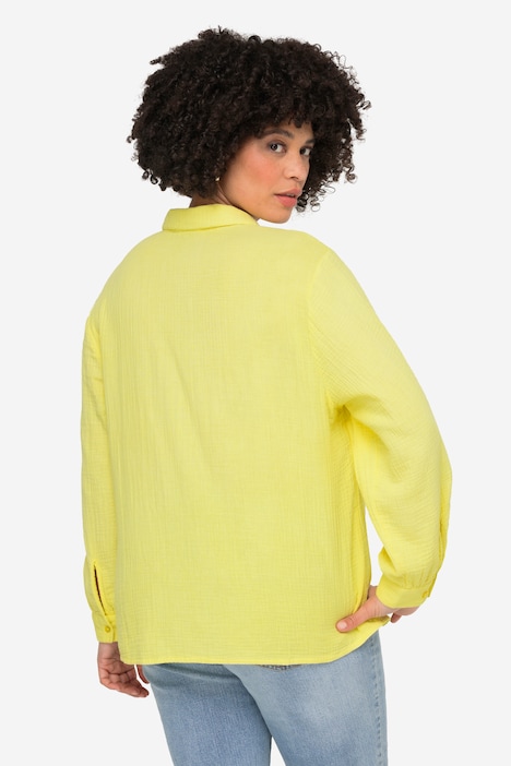 Musselinbluse, oversized, Hemdkragen, Langarm
