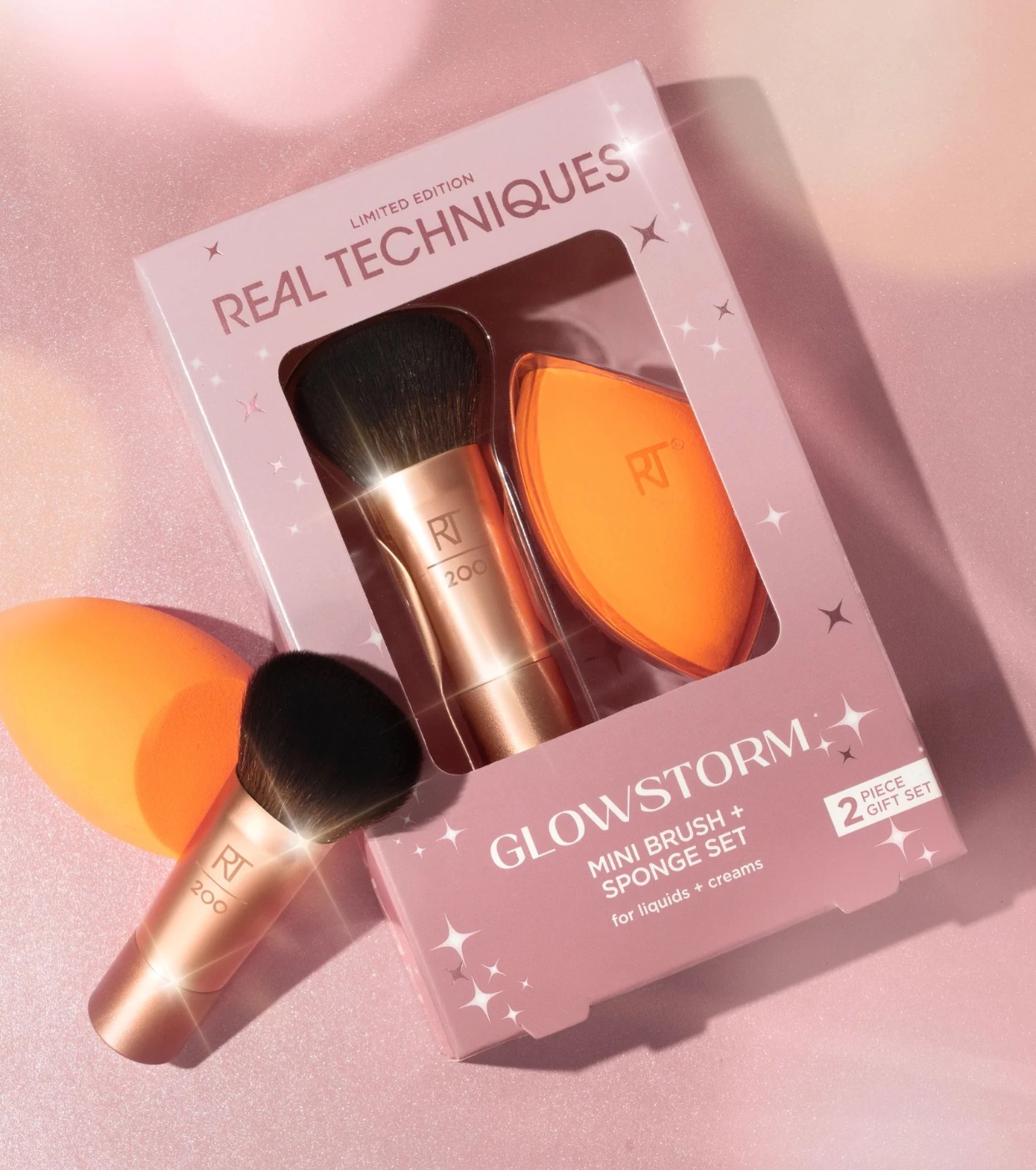 Real Techniques - *Holidays 24* - Conjunto mini pincel + esponja Glowstorm