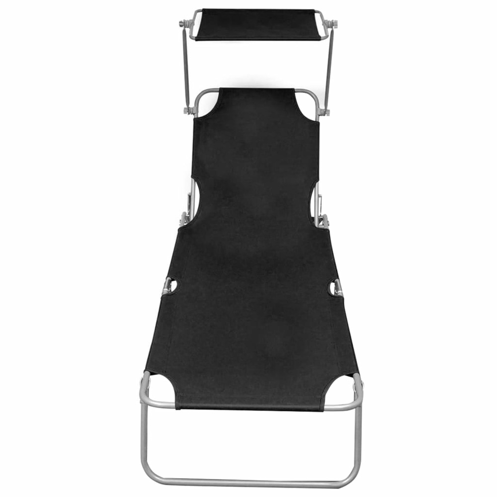 Transat chaise longue bain de soleil lit de jardin terrasse meuble d'extérieur pliable avec auvent noir aluminium