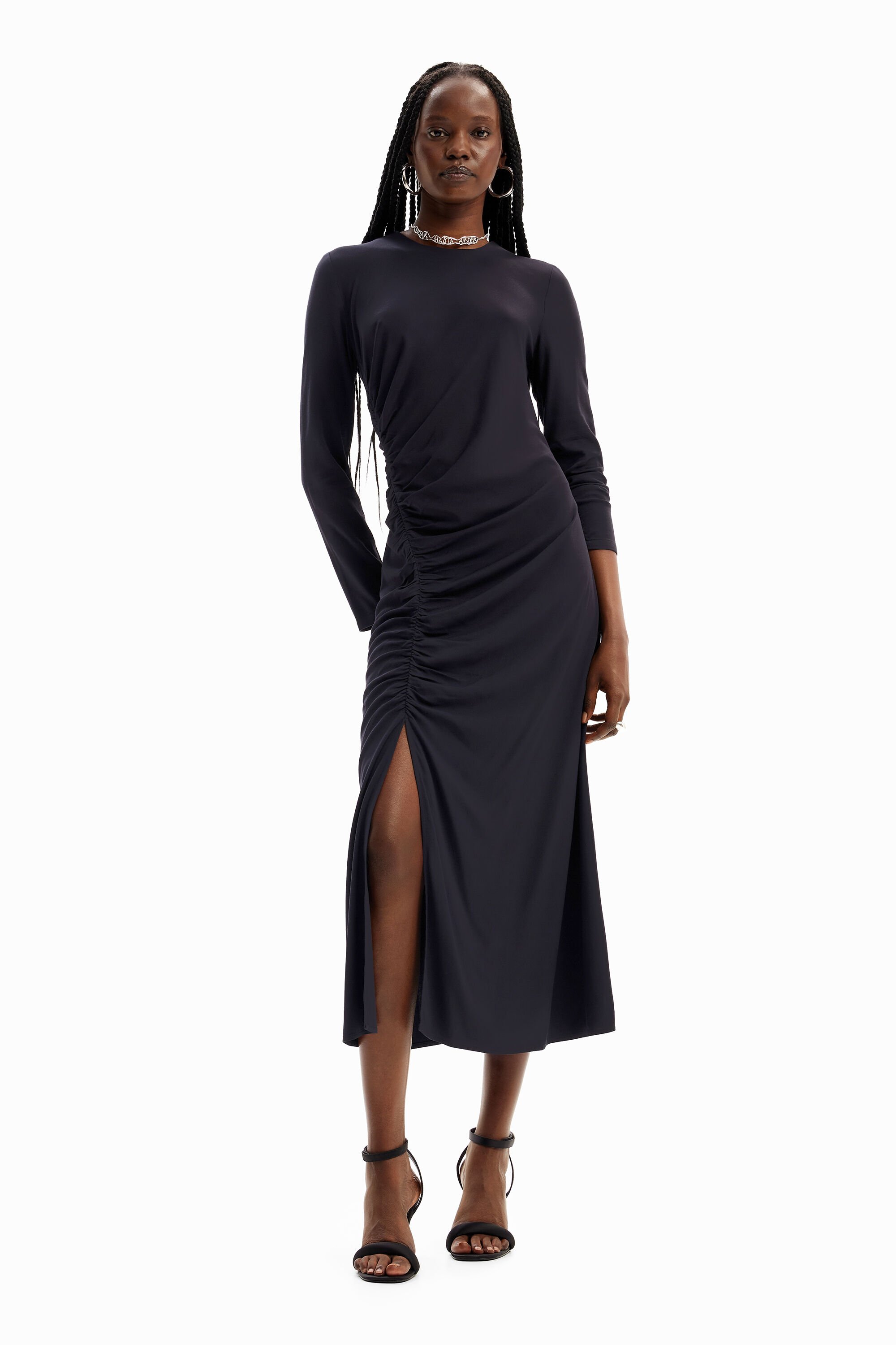 vestido midi franzido