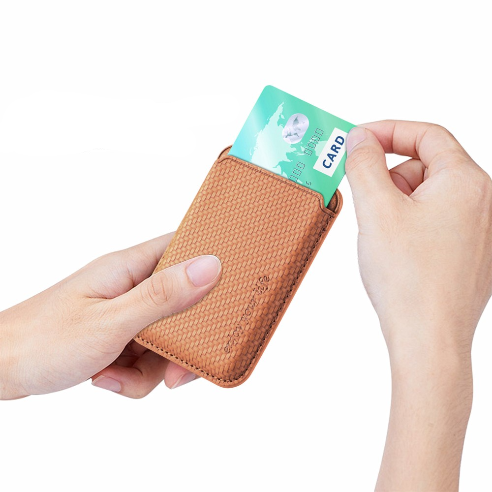 Magnetische MagSafe iPhone Leder Wallet Kreditkarten Halterung in Carbon Optik - Braun