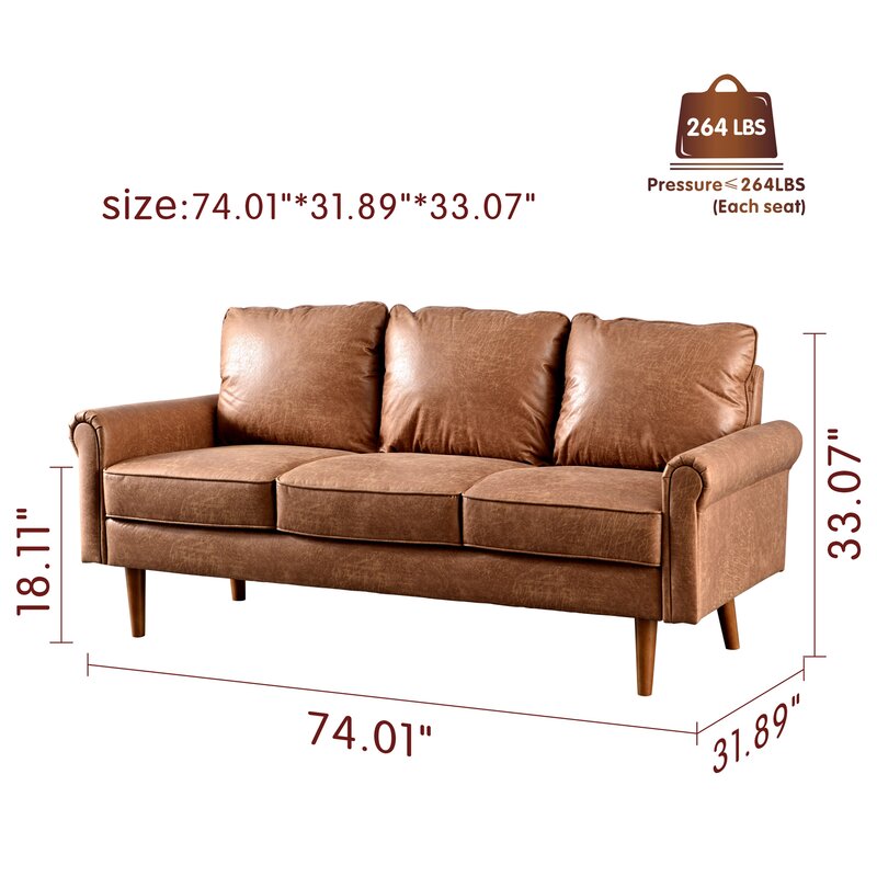 Ainsley 74.01&rdquo; Rolled Arm Sofa