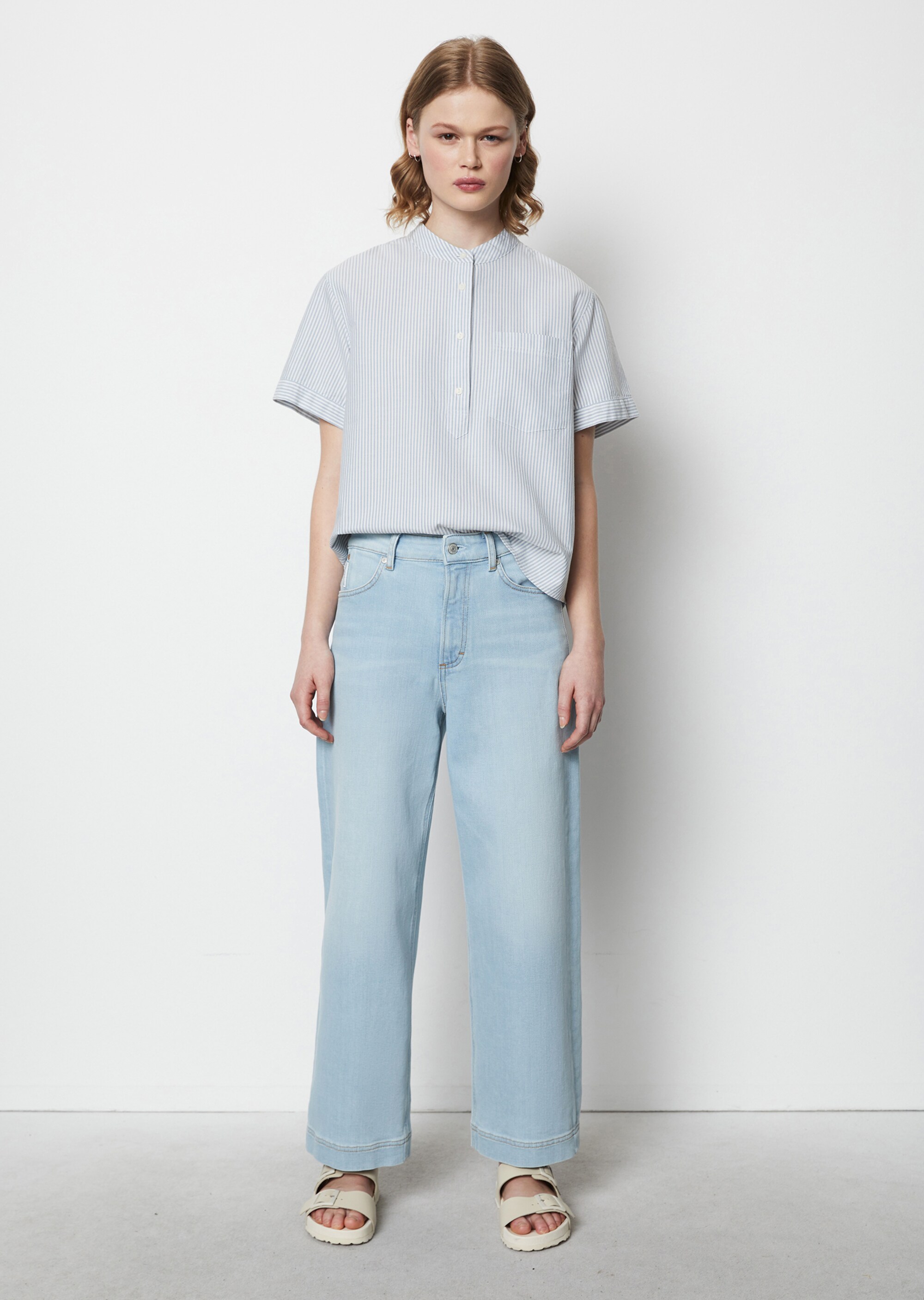 Gestreifte Kurzarm-Bluse regularaus Baumwoll-Oxford