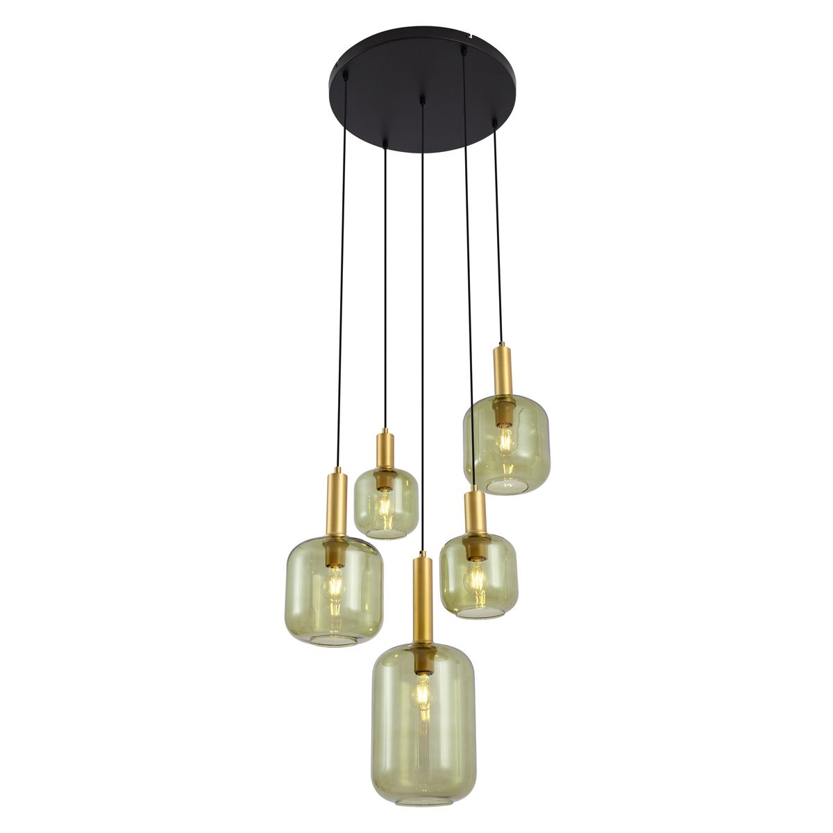 Hotel Chique hanglamp zwart en goud met groen glas 5-lichts - Zuzanna
