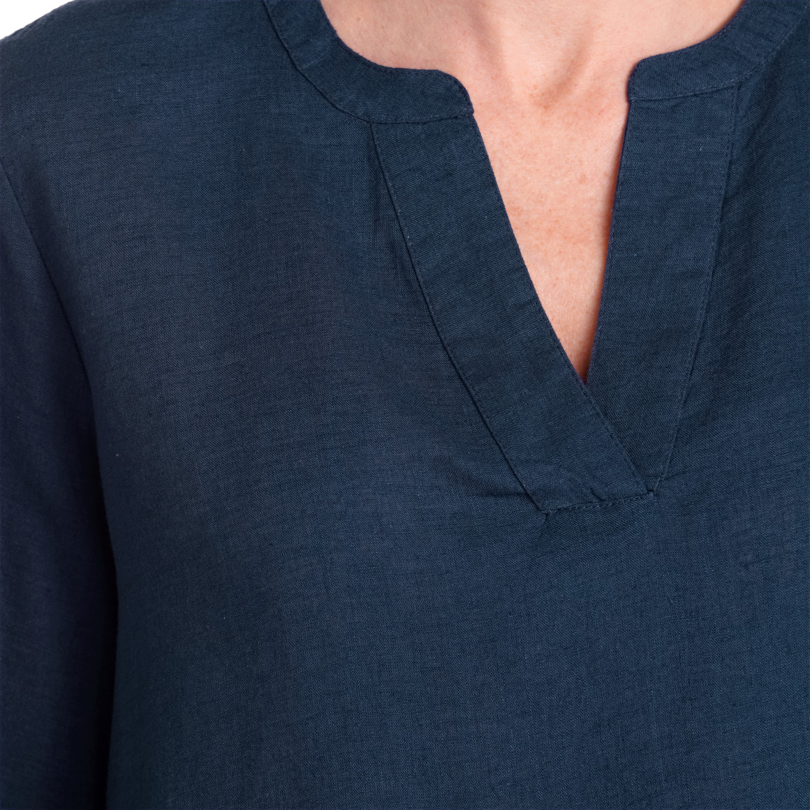 Gina Benotti Damen Leinen-Bluse mit kurzem Stehkragen dunkelblau
