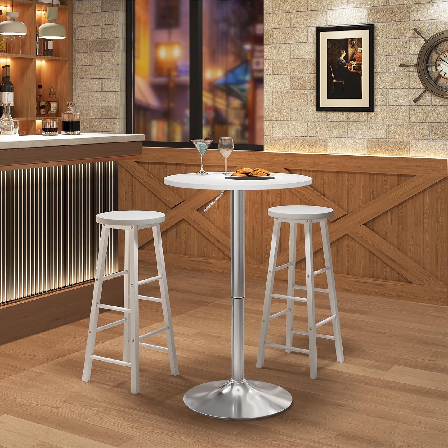 WOLTU Bartisch Stehtisch, höhenverstellbarer Tisch 70-91 cm, multifunktionaler Partytisch in Wohnzimmer Küche Balkon, Bistrotisch aus MDF Metall, Weiß, 60x60x91cm