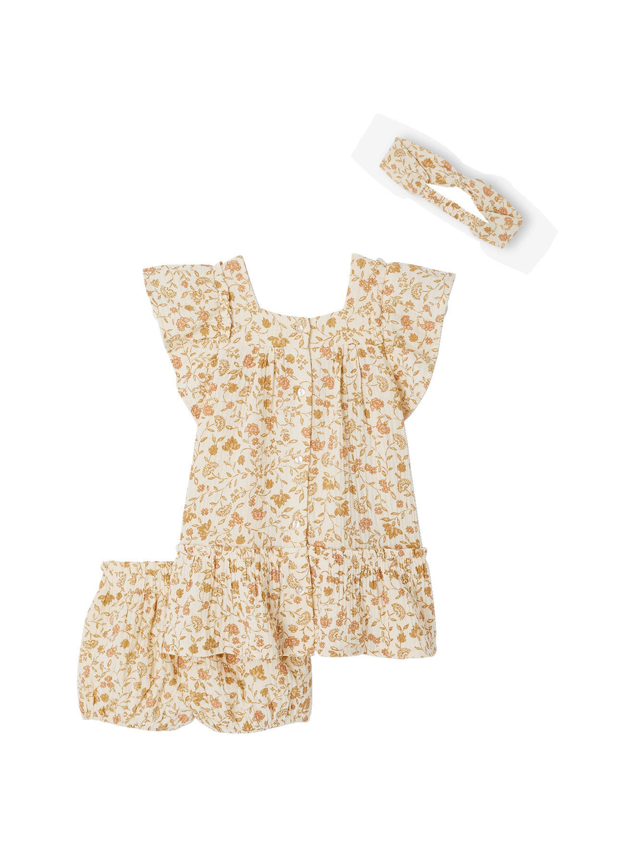 Vertbaudet Mädchen Baby Geschenk-Set: Kleid, Shorts & Haarband wollweiß
