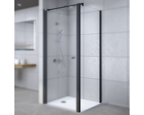 Zijpaneel voor Breuer Elana 6 75 cm draaideur, grijs decor, zwarte profielkleur