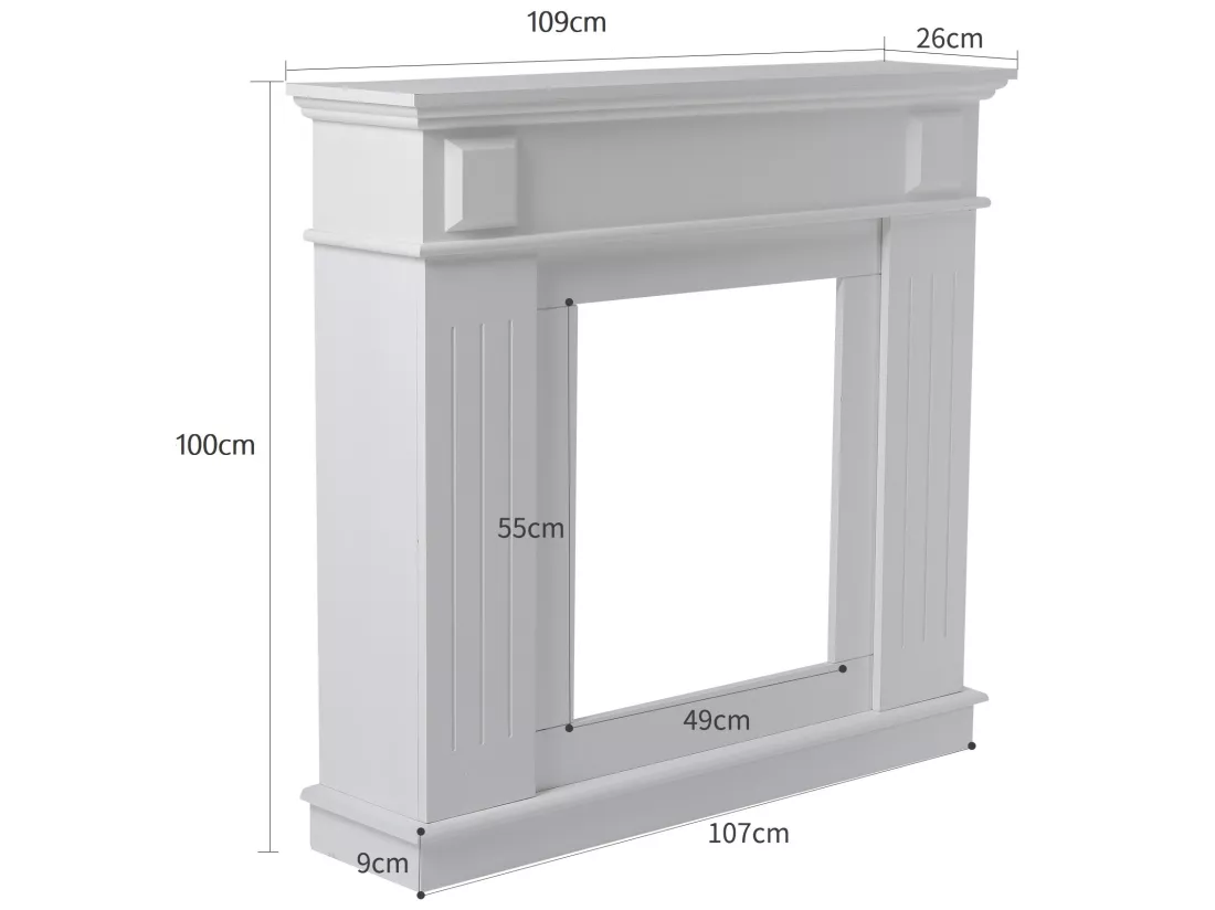 Cadre Decoratif Cheminée Decorative Bois Blanc 100x109x26