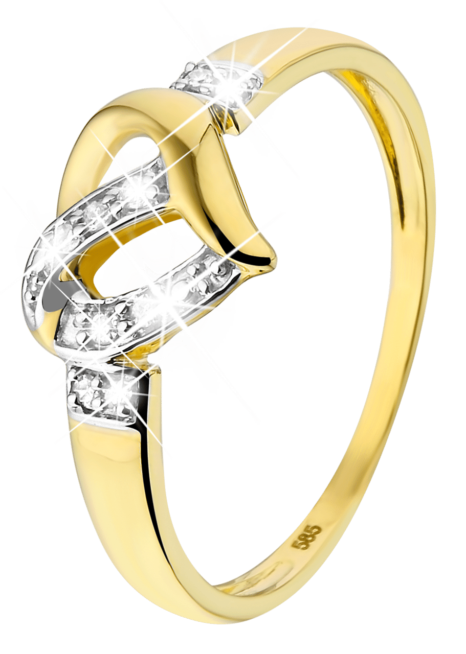 14K geelgouden ring hart met 9 diamanten 0,05ct