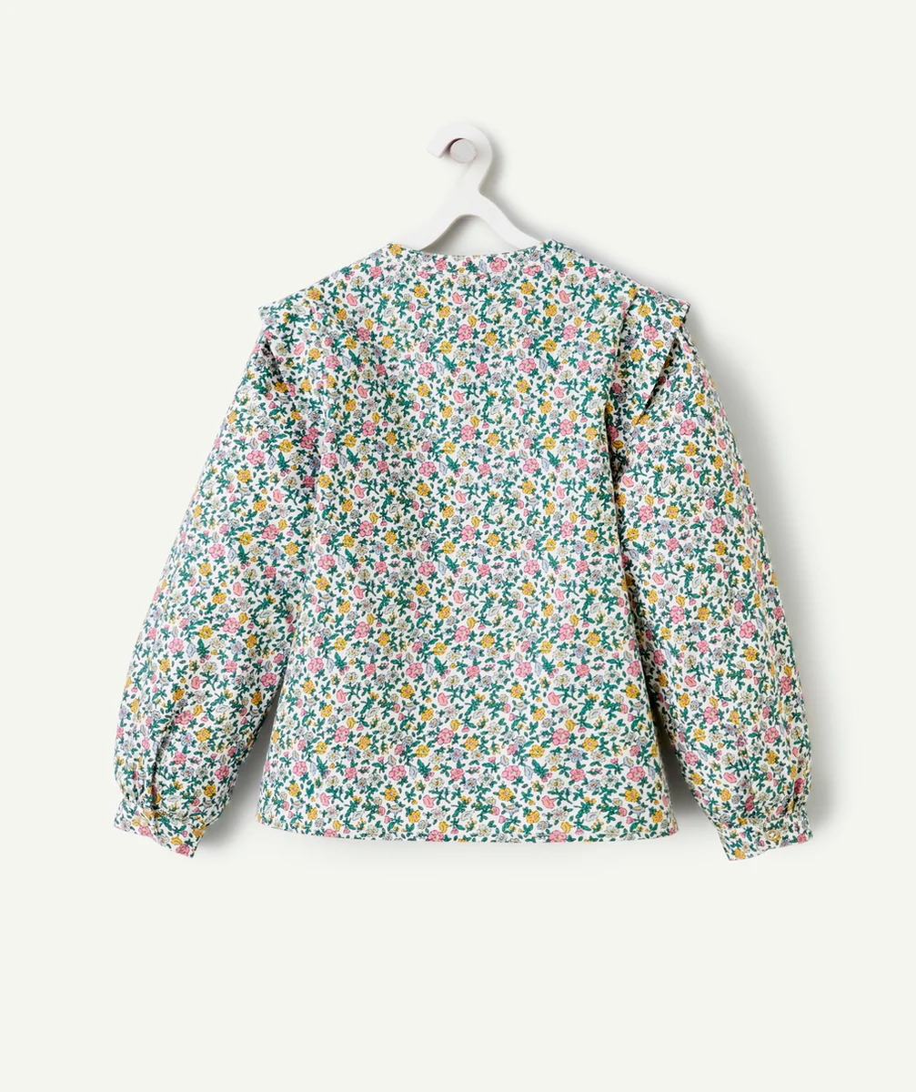 BLOUSE FILLE EN COTON IMPRIMÉ FLEURI VERT ET ROSE