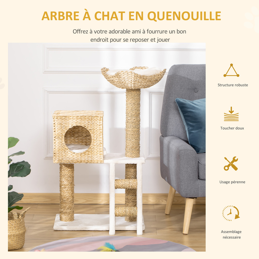 Arbre à chat style cosy chic griffoirs quenouille beige - 57l x 37l x 100,5h cm