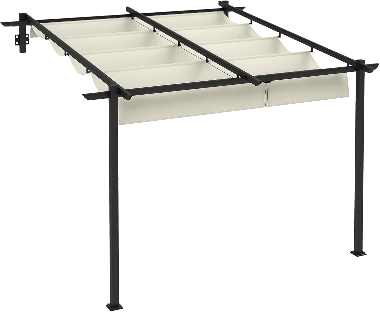Outsunny Terrassendach Pergola ca. 3x3m Gartenpavillon aus Aluminium, Wandmontage Garten Pavillon mit Verstellbares Dach, Sonnenschutz Terrassendachung für Garten Terrasse, Cremeweiß