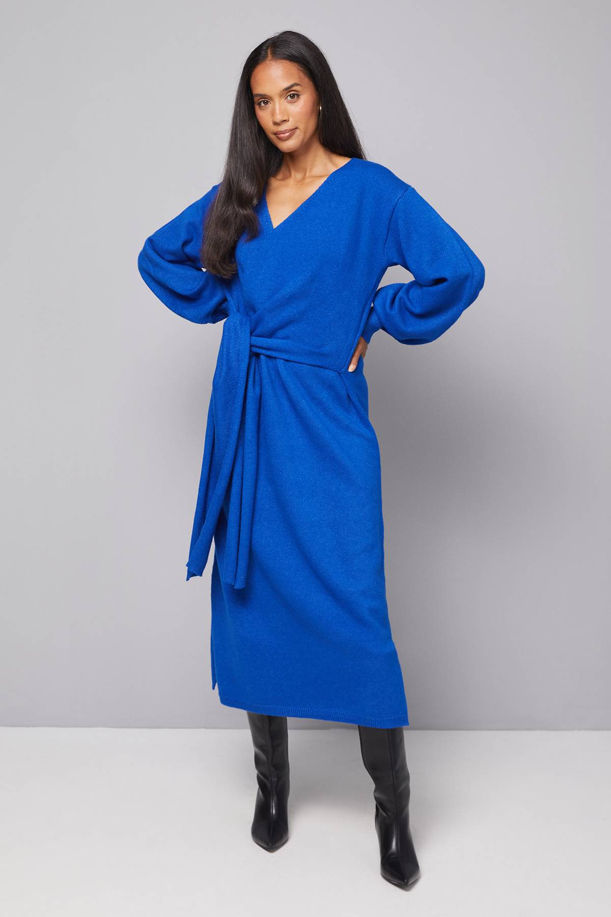 Wallis Robe Midi Tricotée Portefeuille Décontractée