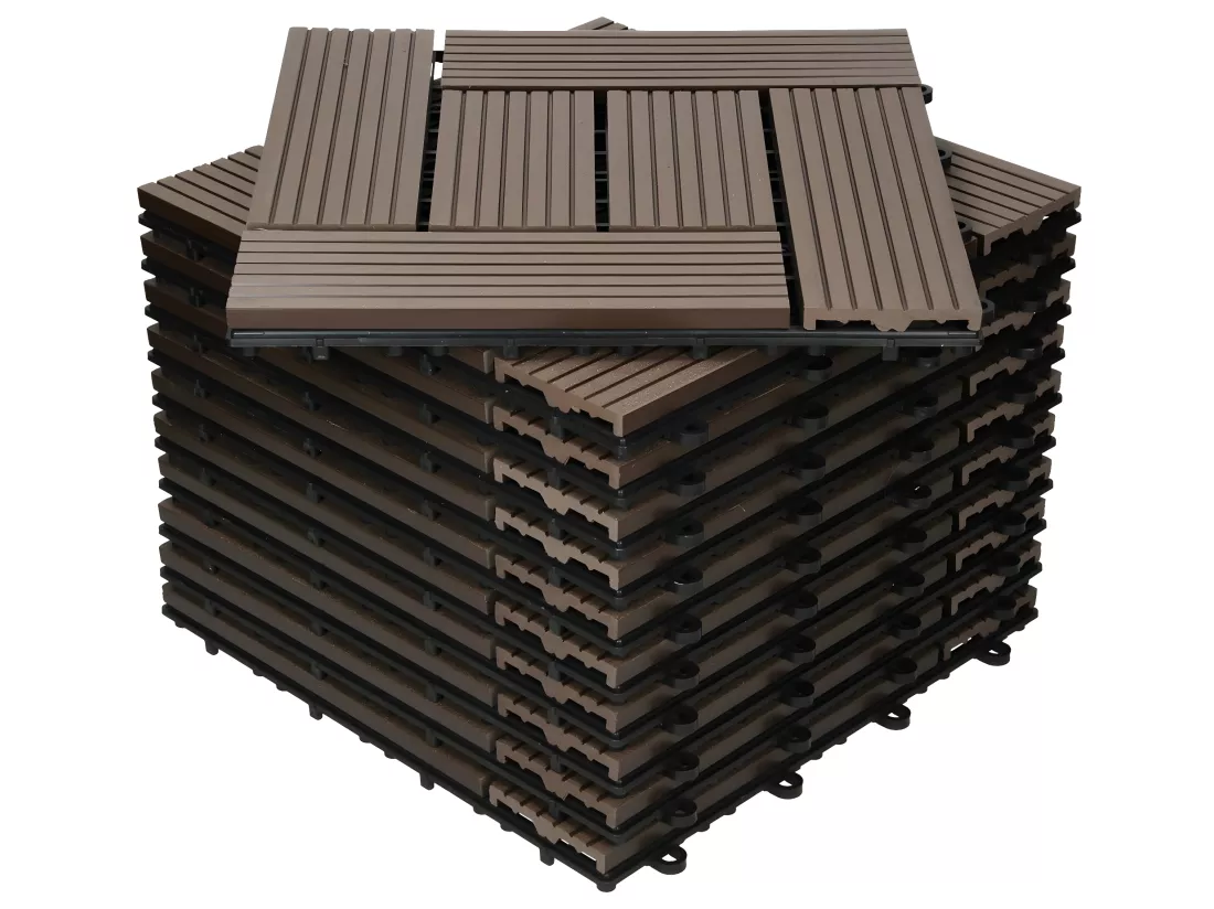 ECD Germany WPC Carreaux de Terrasse 30x30 cm - 22 Pièces par 2m² - avec Aspect Mosaïque - Marron