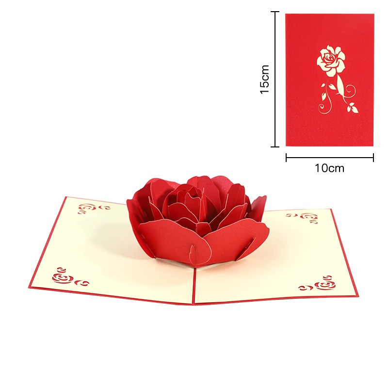 Glückwunschkarte Gruss Pop-Up Doppelkarte   Umschlag - Rose