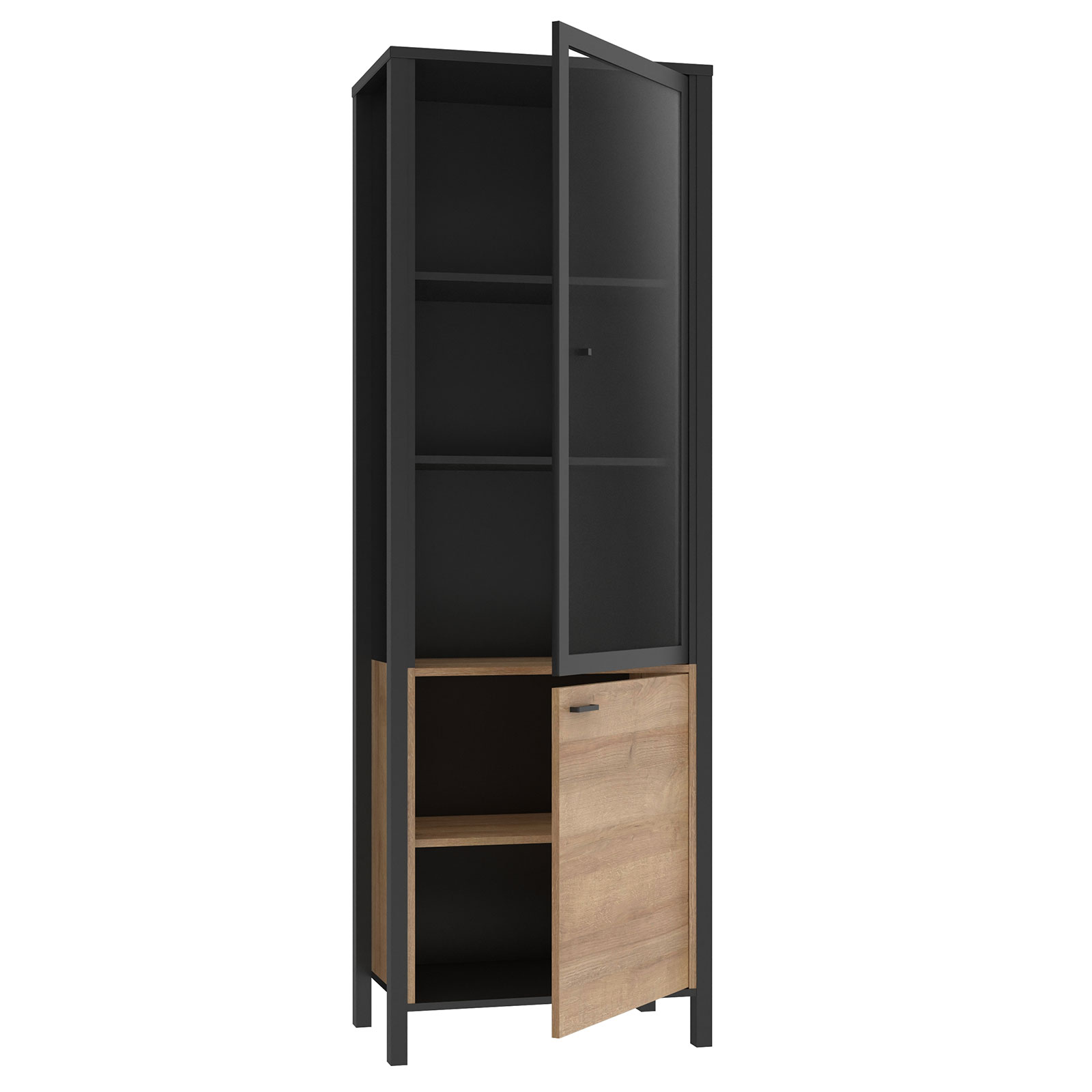 Vitrine - Riveria Eiche - schwarz - 40 cm breit