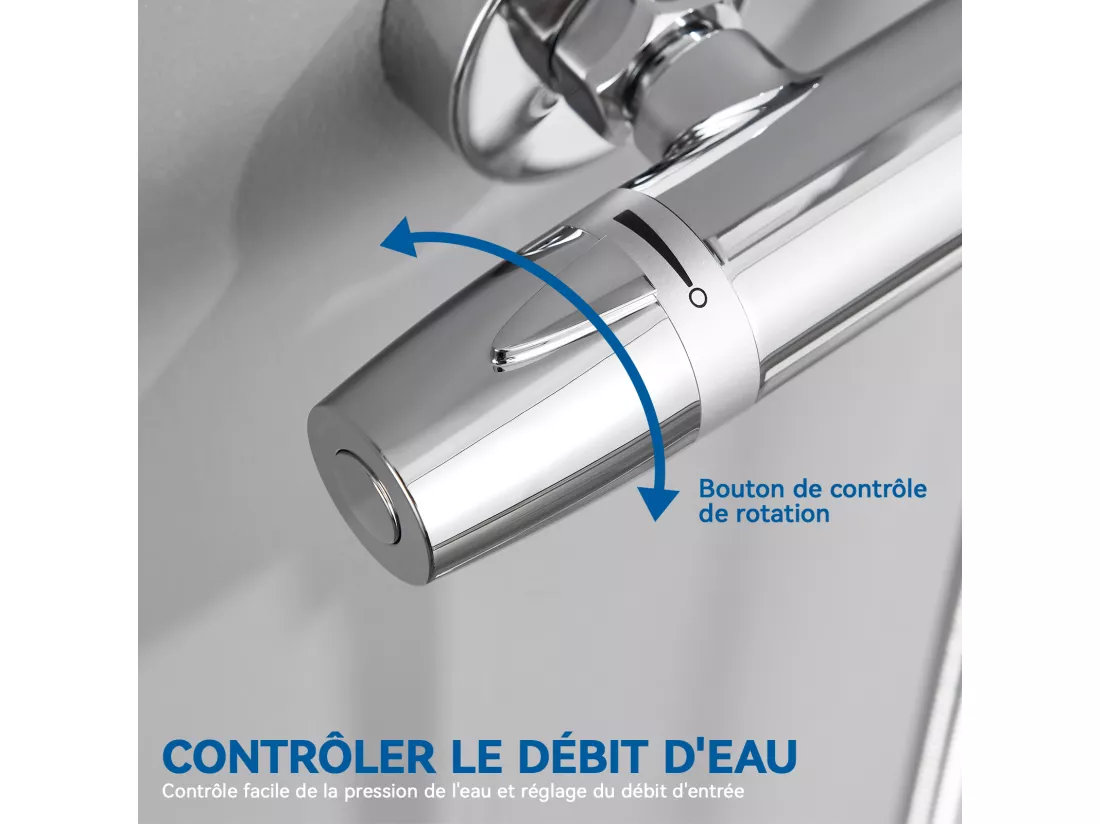 Auralum Max Mitigeur de Douche Thermostatique à Fixation Murale Anti-brûlure, Robinet d'Eau Chaude/Froide,Température Constante de 38°,Chromé
