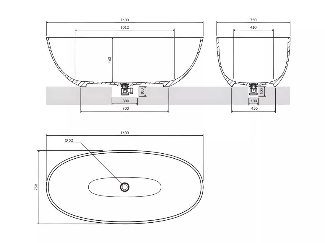 baignoire îlot OMNIRES SHELL M+ 160X75 CM couleur : noir finition : mat bonde et siphon inclus