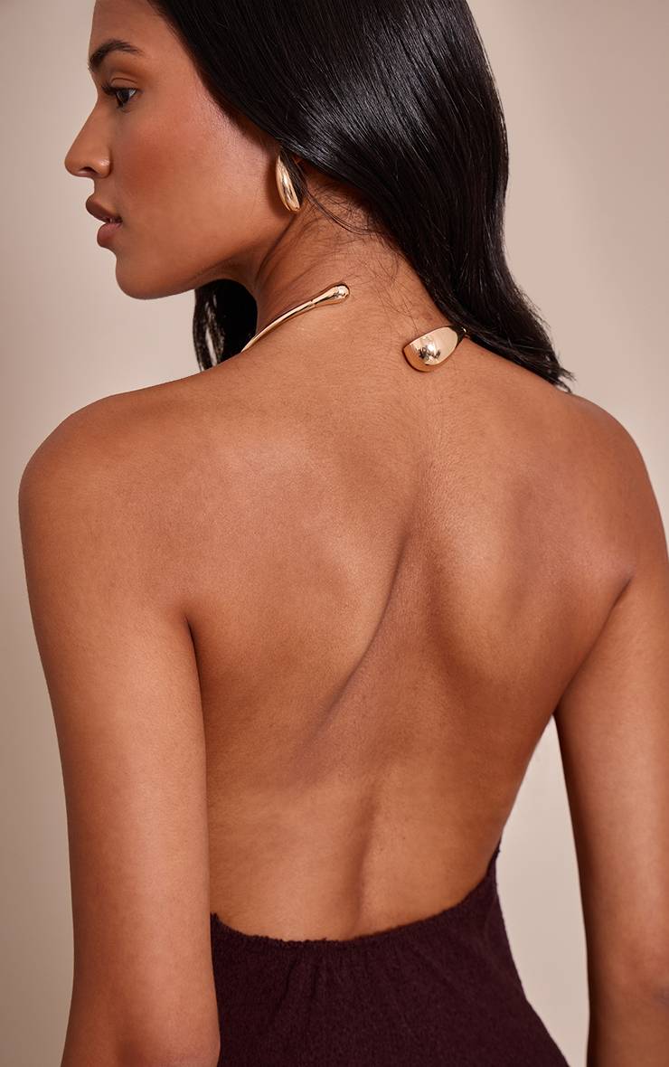 Chocolat Robe Maxi Tricotée Avec Détail Manchettes Dorées Tall