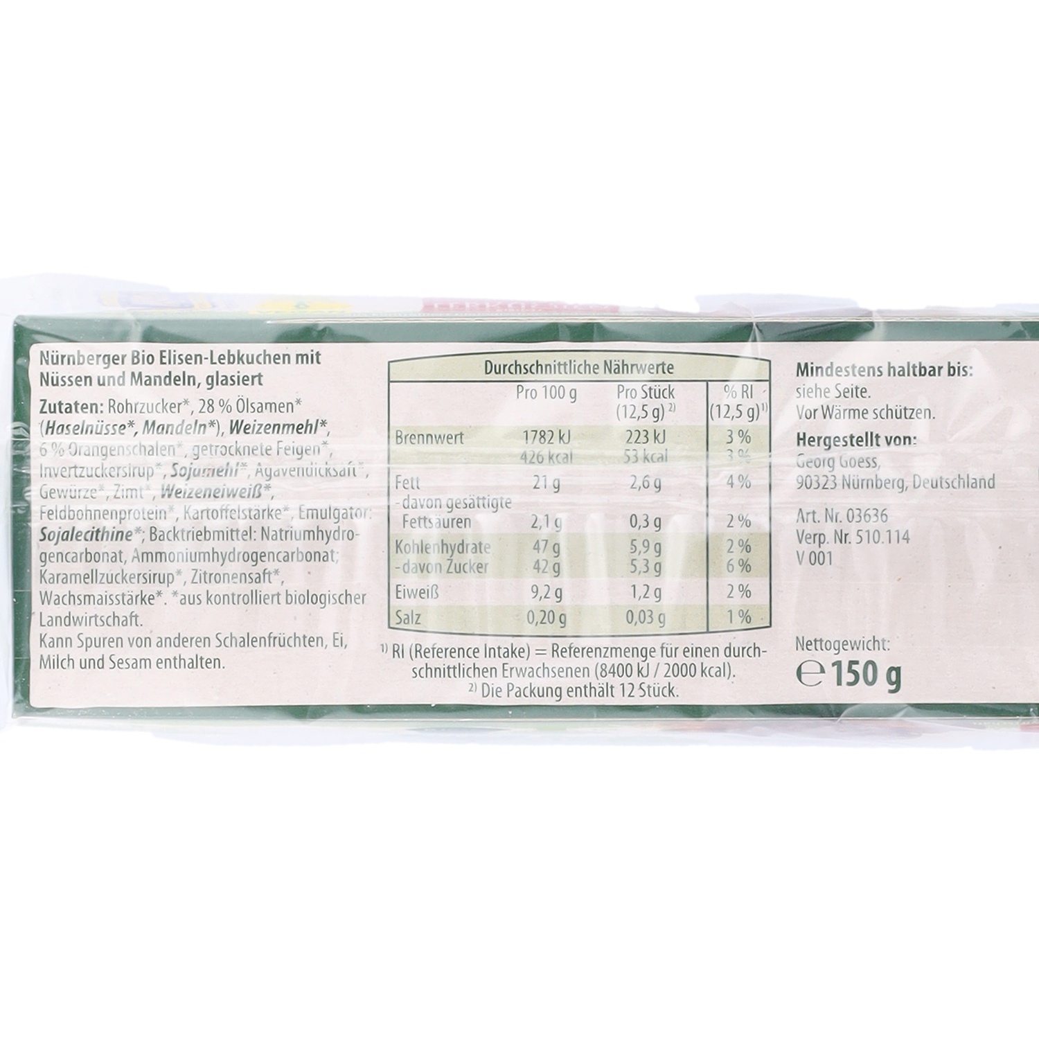 MONARC BIO-Mini Elisen Lebkuchen, Zuckerglasur 150 g
