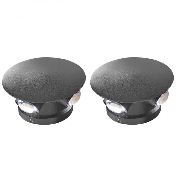 Beliani Conjunto de 2 Candeeiros de Parede LED Redondos para Exterior em Vidro e Alumínio Preto 10 cm Design Moderno Exterior Jardim Pátio