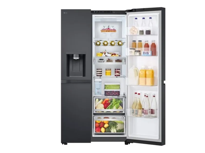 LG GSLE91EVAC, Fritstående, Amerikansk dør, Sort, LED, På døren, Glas