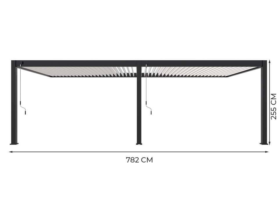 Pergola bioclimatique 4x8 - halo 32 anthracite adossee - lames orientables jusqu’a 120° - etanche - traite anti-uv - garantie 5 ans