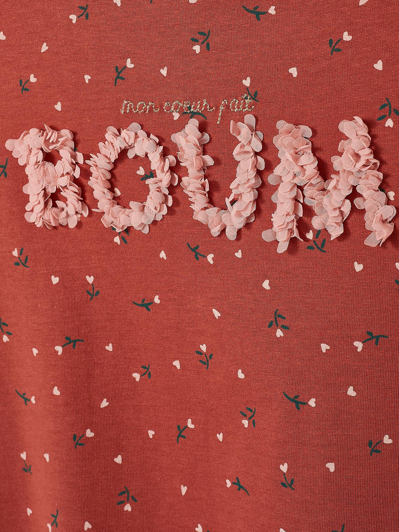Camiseta infantil com estampa de flores em relevo, na cor off-white.