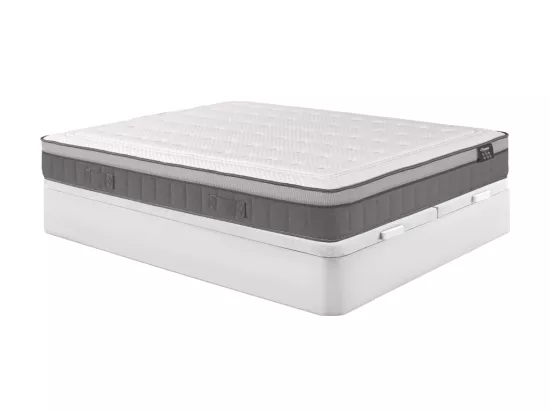 Ensemble 180 x 200 cm sommier coffre blanc + matelas hybride ressorts ensachés 7 zones et mémoire de forme ép.30cm - ASGARD de YSMÉE