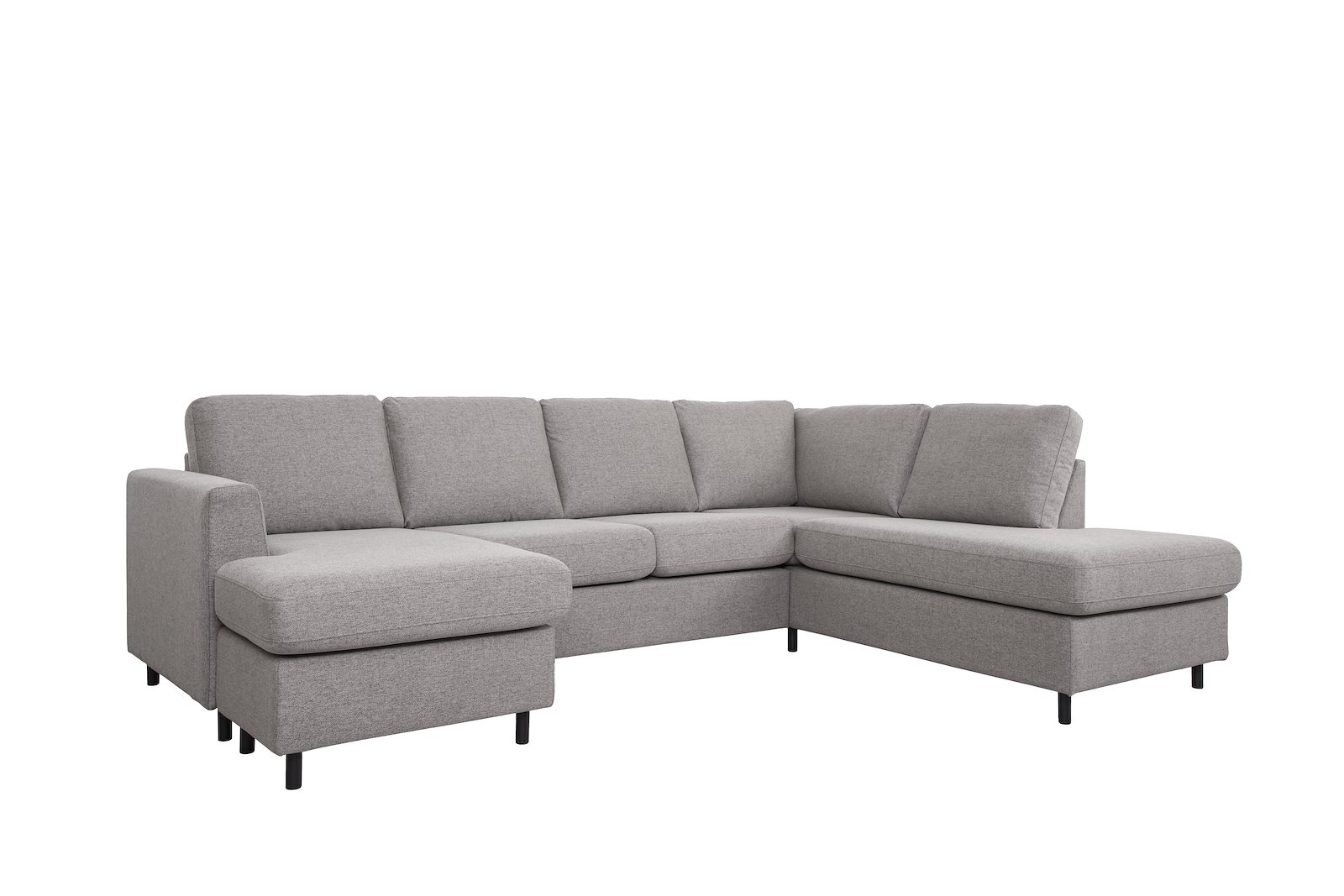 Oslo U-sofa Sjeseong venstre og åpen ende høyre. Tekstil Neve 85 Steel Grey med sorte ben