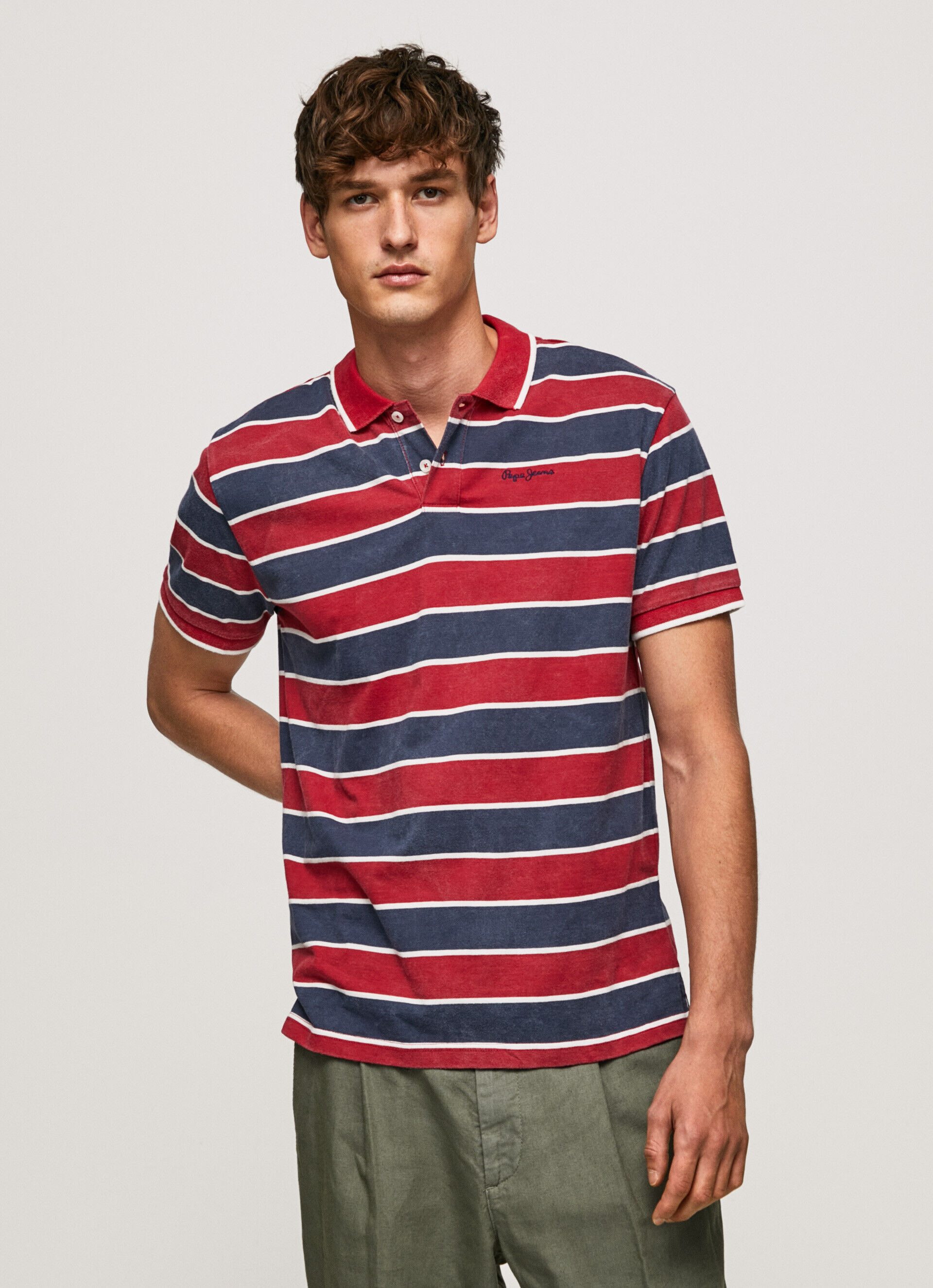 Camisa polo de algodão com estampa listrada - vermelho estúdio