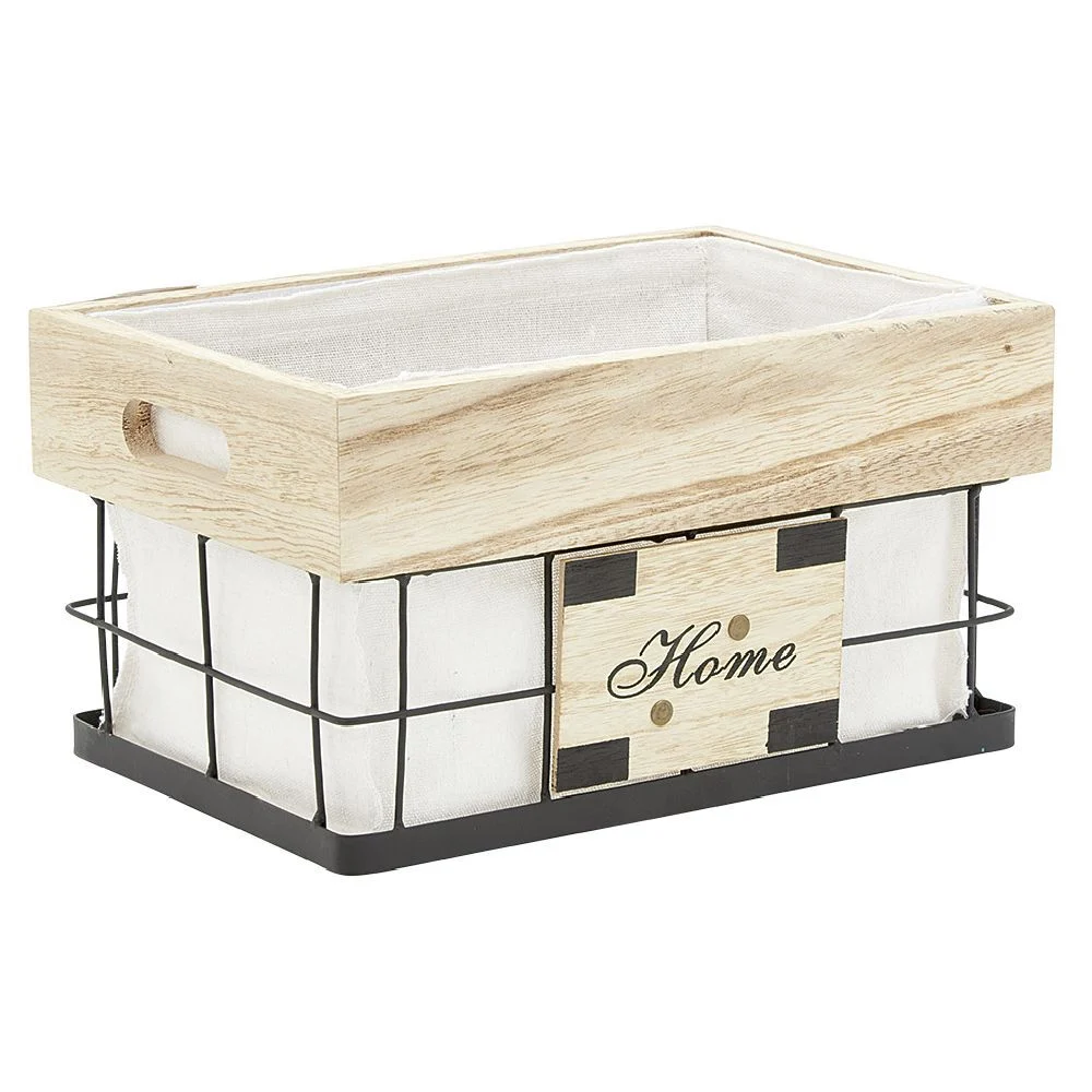 Panière déco naturel blanc et noir avec inscription Home L.30 cm