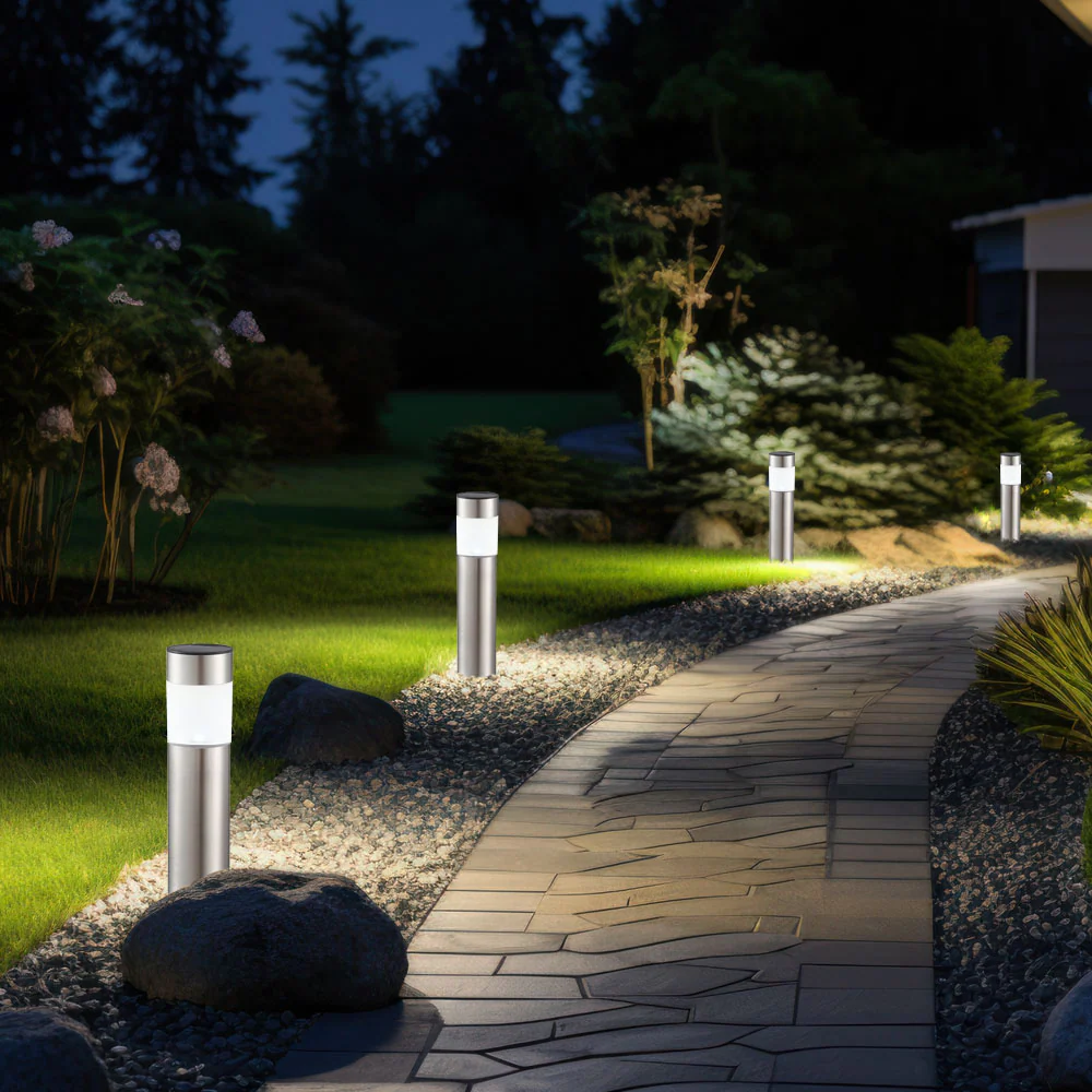 4er Set LED Solarleuchten, Edelstahl, DxH 6,3x38 cm