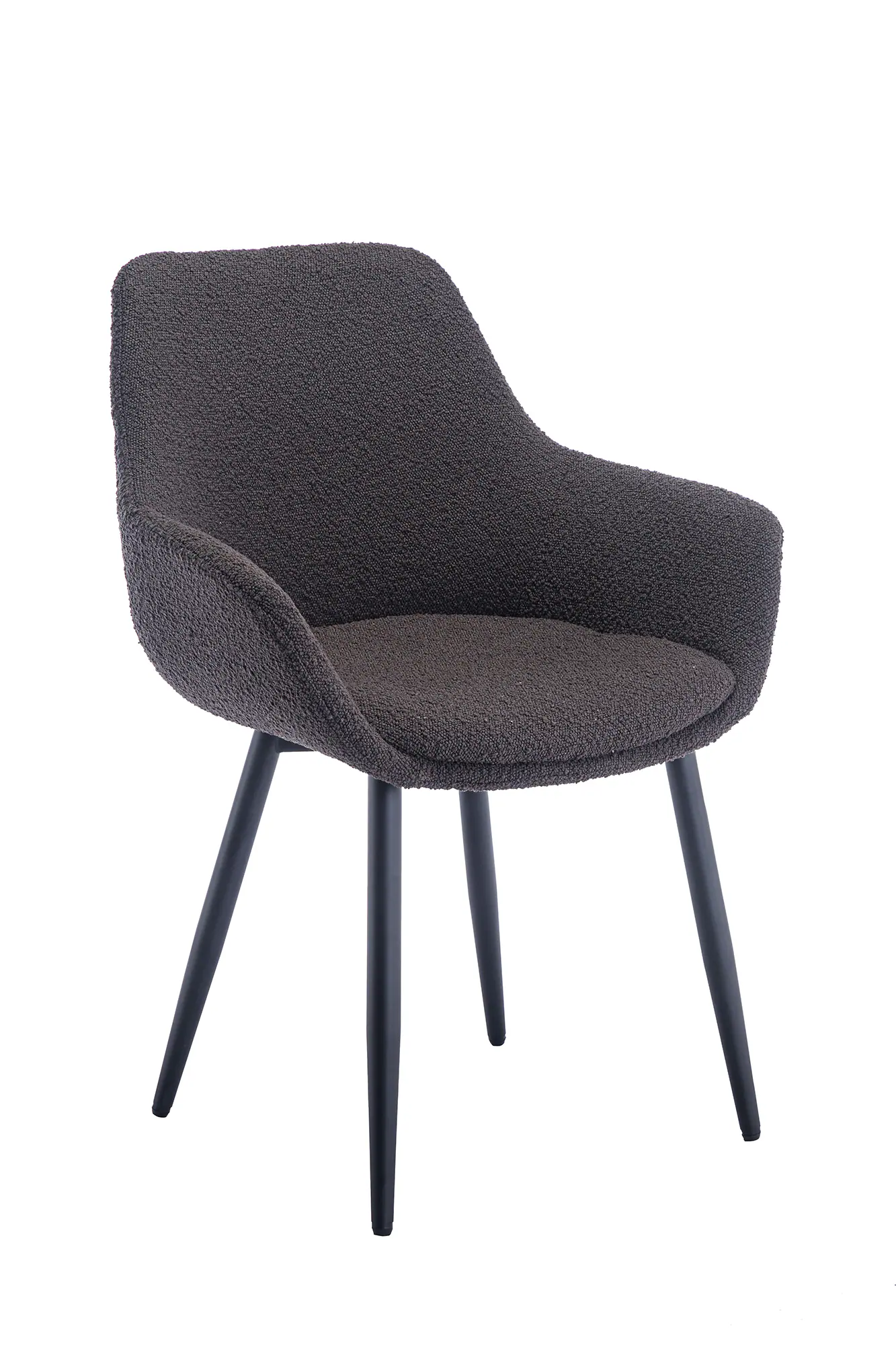 Armlehnstuhl Bouclé Stoff Anthrazit 2er Set Wohnzimmer Küche Esszimmer Stuhl