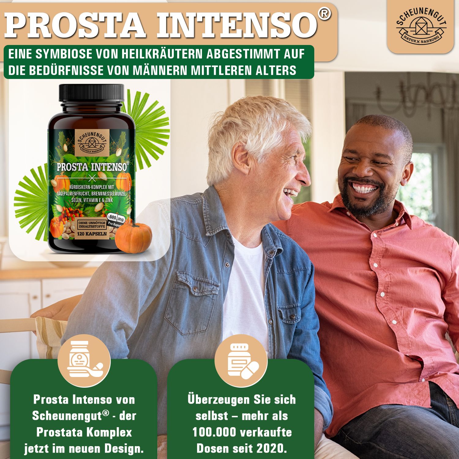Scheunengut® PROSTA INTENSO | Prostata Kapseln mit Kürbiskern, Sägepalme, Selen uvm.