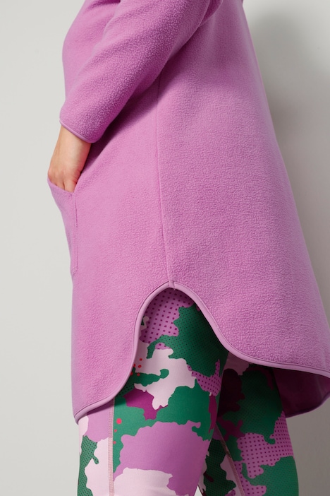 Long-Hoodie, oversized, Teddyfleece, Kapuze mit Zipper, Kängurutasche