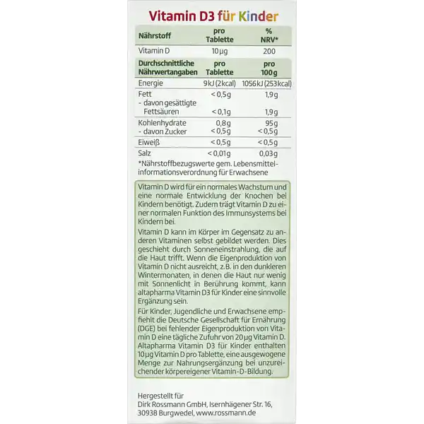 Vitamin D3 für Kinder Kautabletten