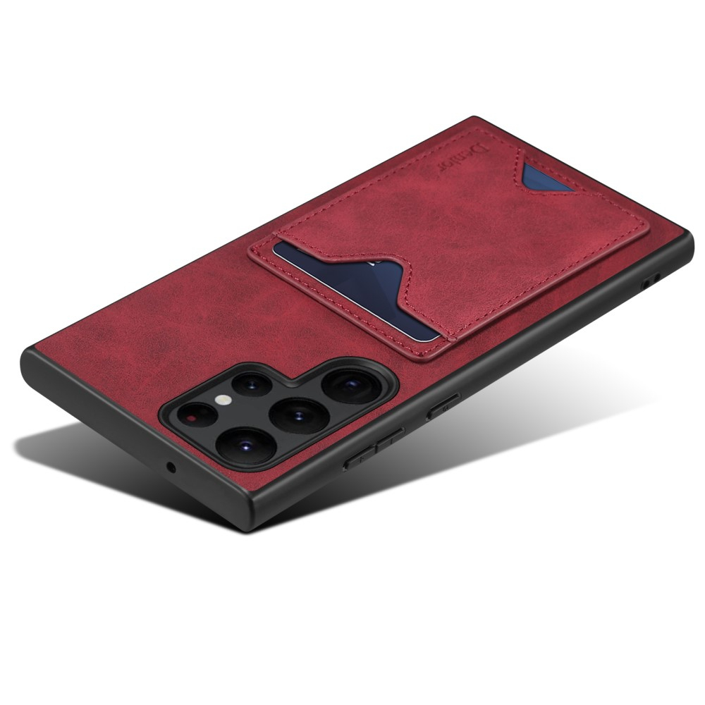 Samsung Galaxy S24 Ultra Hybrid Leder Hülle mit Magnetischem Kartenfach   Kickstand Aufsteller - Rot