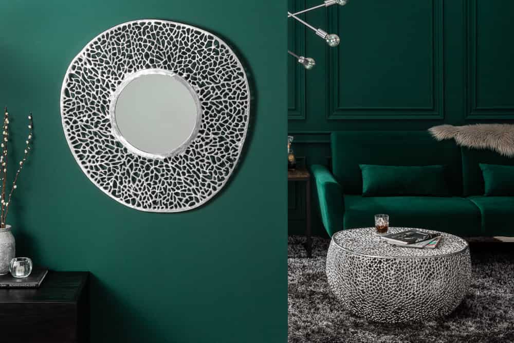 Filigraner Couchtisch LEAF 80cm silber Metall handmade Blatt-Design