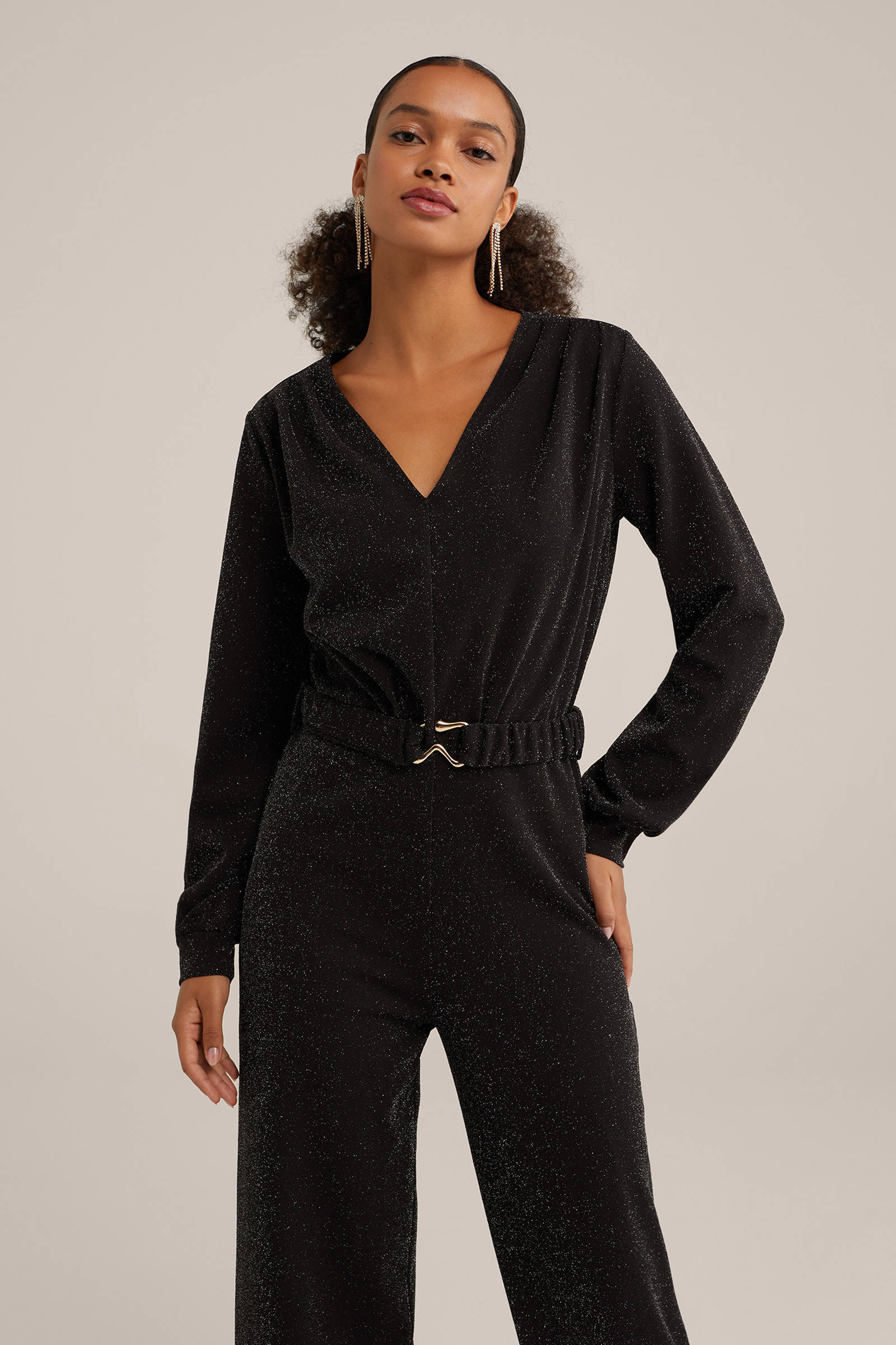WE Fashion jumpsuit zwart met glitter