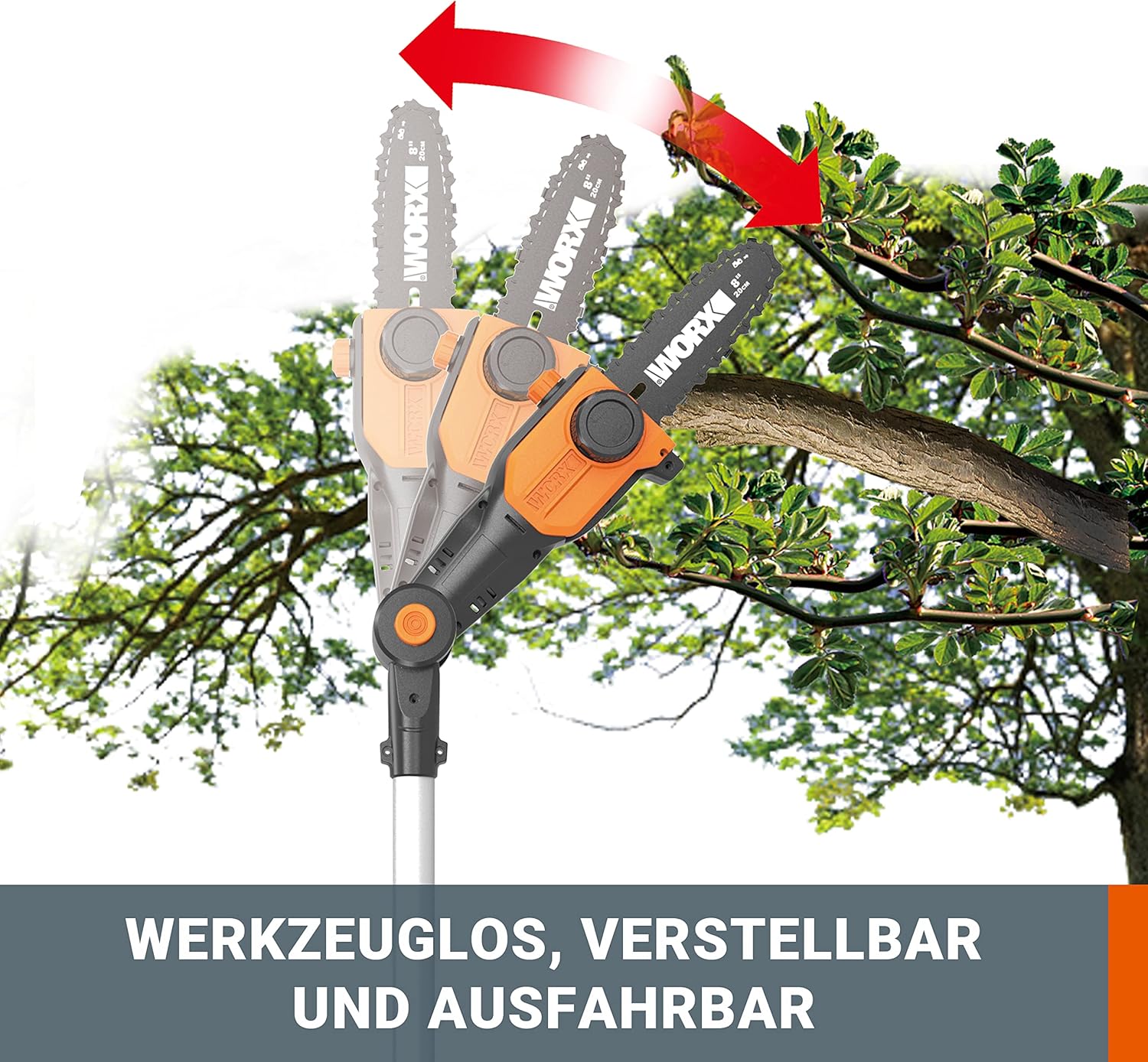 WORX Batteriebetrieben WG349E.9 Akku Teleskop-Hochentaster 20V - Praktische Kettensäge für Einsätze an schwer erreichbaren Stellen im Garten - Ohne Akku und Ladegerät, Schwarz