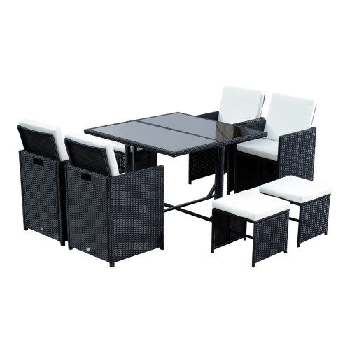 Conjunto de móveis de 9 peças em rattan e branco