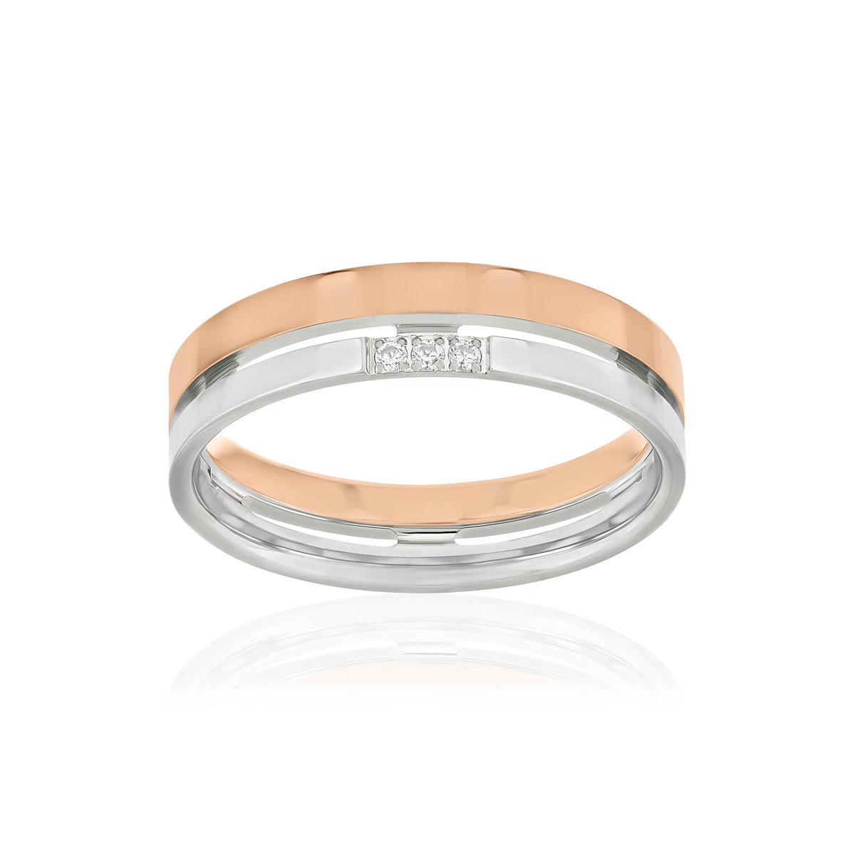 Alliance or 375 2 ors blanc et rose diamants HSI 0.02 carat