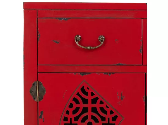 Table d'entrée en bois avec 2 tiroirs et 2 portes en rouge 66x36x78h cm