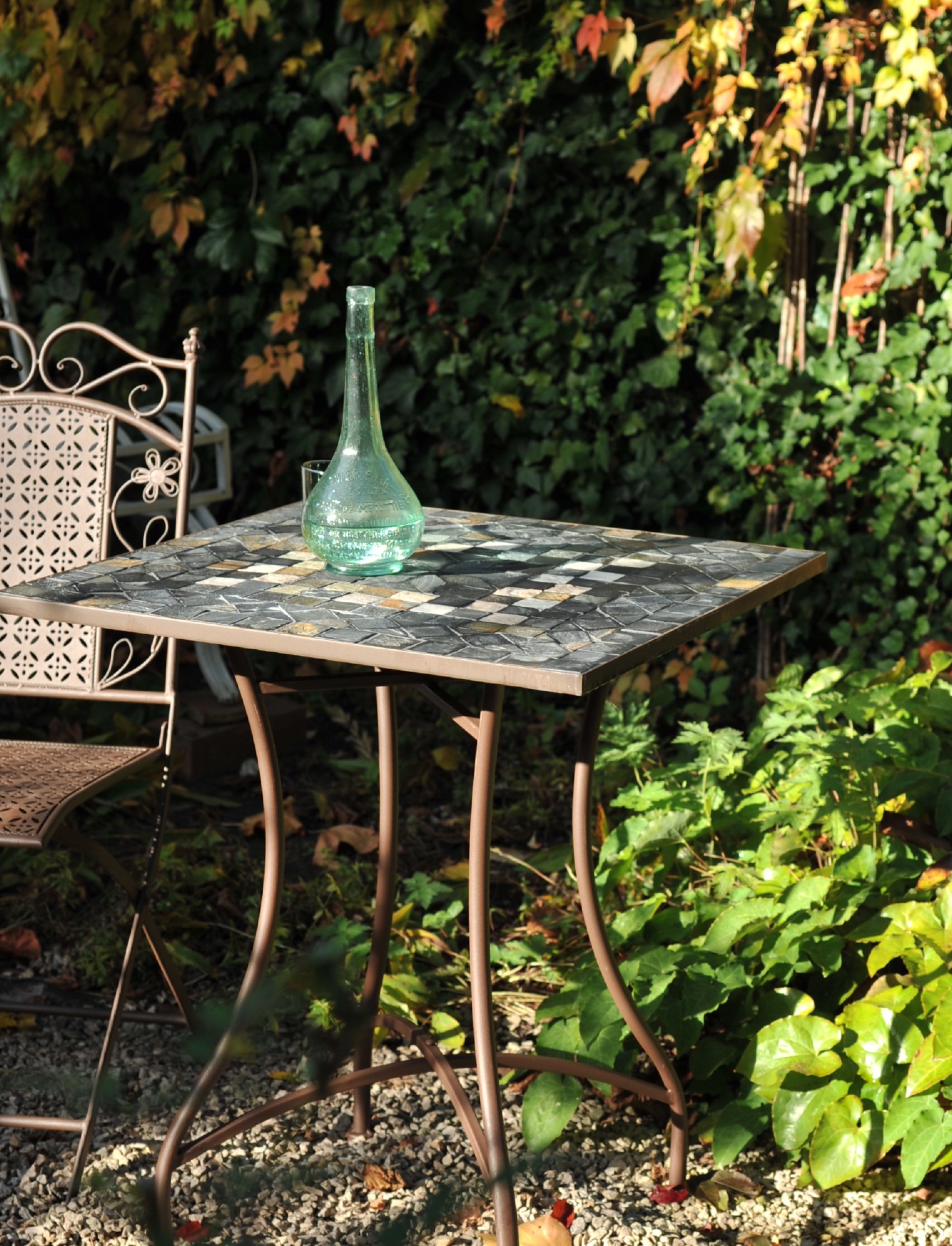 Quadratischer Mosaiktisch aus Naturstein, grau, braun, B 61 cm, H 71,5 cm, T 61 cm von fischer's lagerhaus