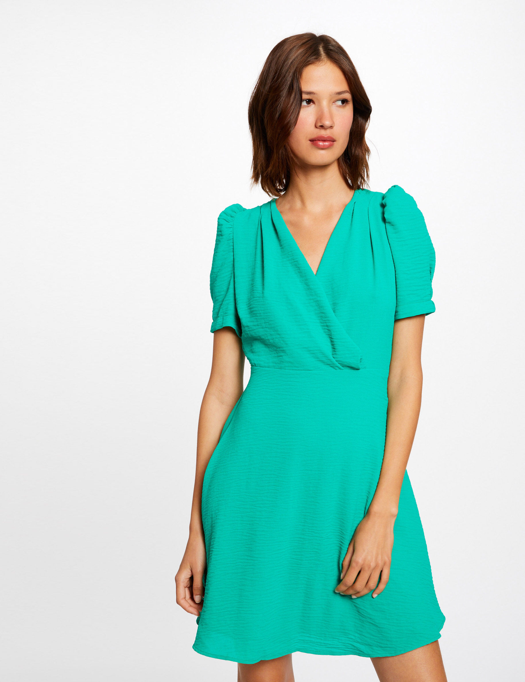Robe évasée avec col cache-coeur vert femme - vert