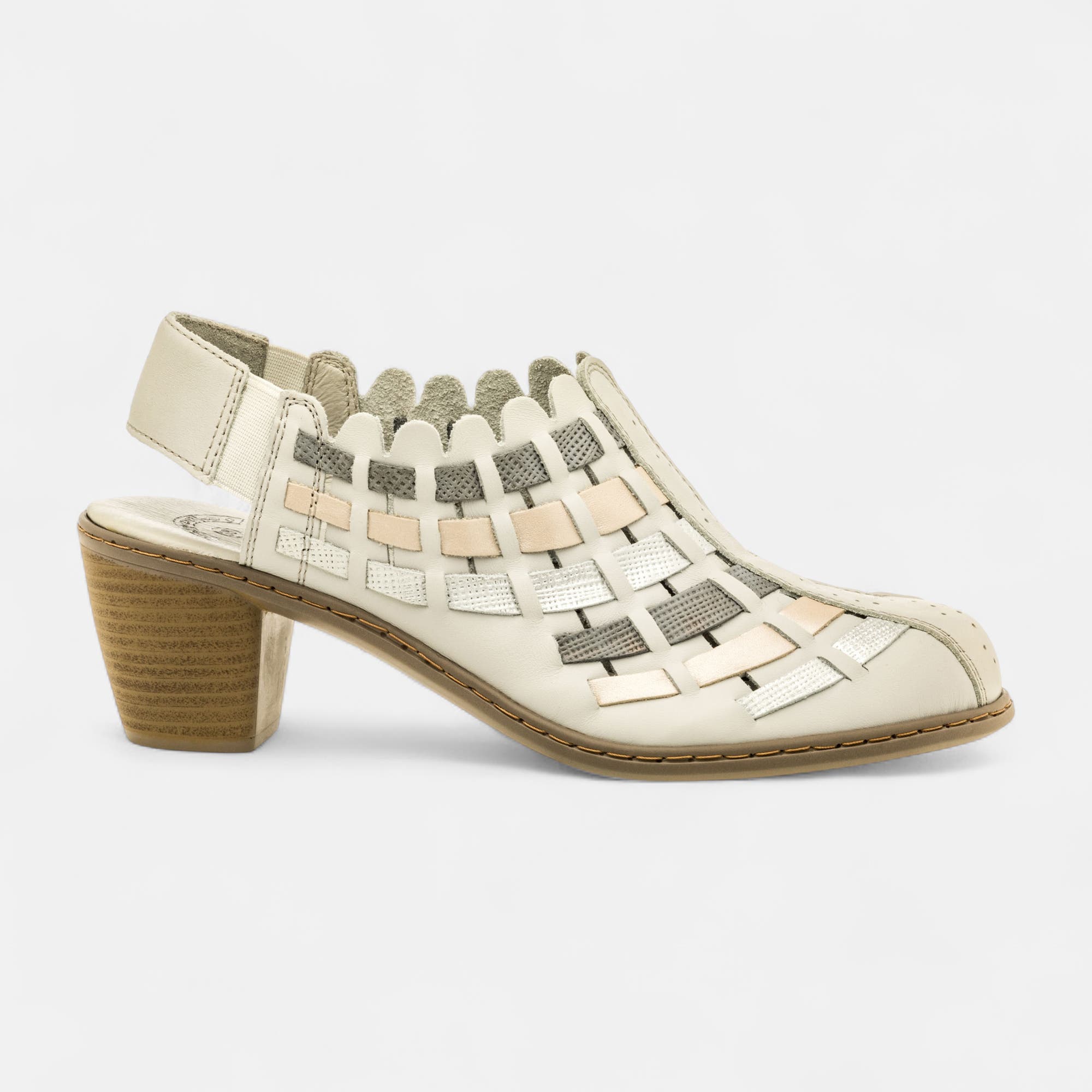 Nu-pieds confort à talon Femme en cuir beige